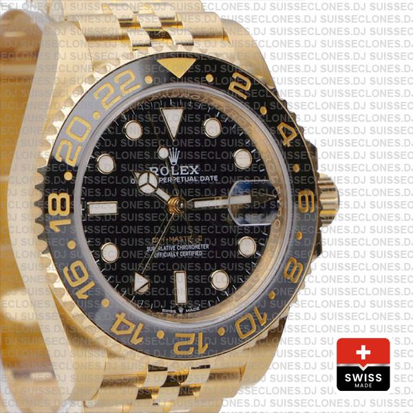 Rolex Gmt-master Ii Jubilee 18k Yellow Gold 904l Steel Black Dial Ceramic Bezel 40mm Ref:126718grnr Swiss Replica Superclone Watch