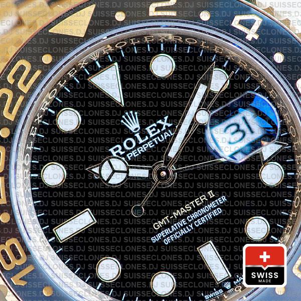 Rolex Gmt-master Ii Jubilee 18k Yellow Gold 904l Steel Black Dial Ceramic Bezel 40mm Ref:126718grnr Swiss Replica Superclone Watch