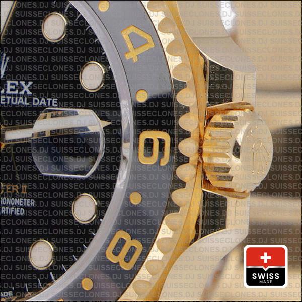 Rolex Gmt-master Ii Jubilee 18k Yellow Gold 904l Steel Black Dial Ceramic Bezel 40mm Ref:126718grnr Swiss Replica Superclone Watch