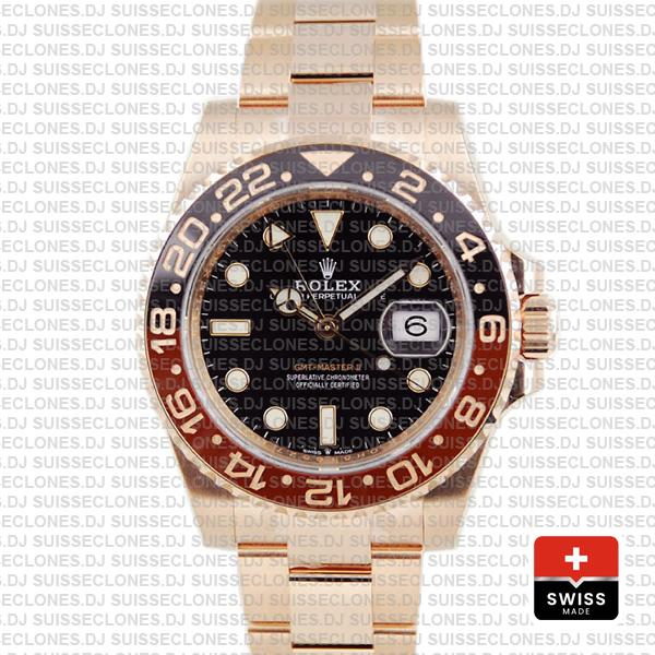 Rolex Gmt Master Ii 18k Rose Gold Ceramic Bezel Black Dial 126715chnr 40mm