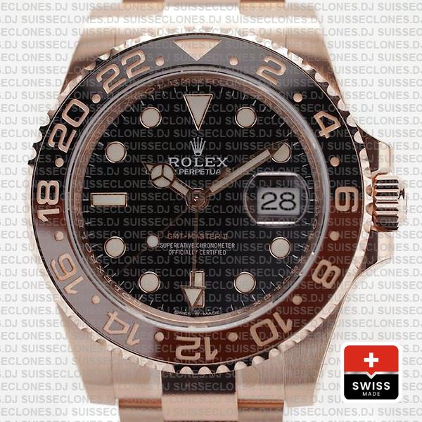 Rolex Gmt Master Ii 18k Rose Gold Ceramic Bezel Black Dial 126715chnr 40mm