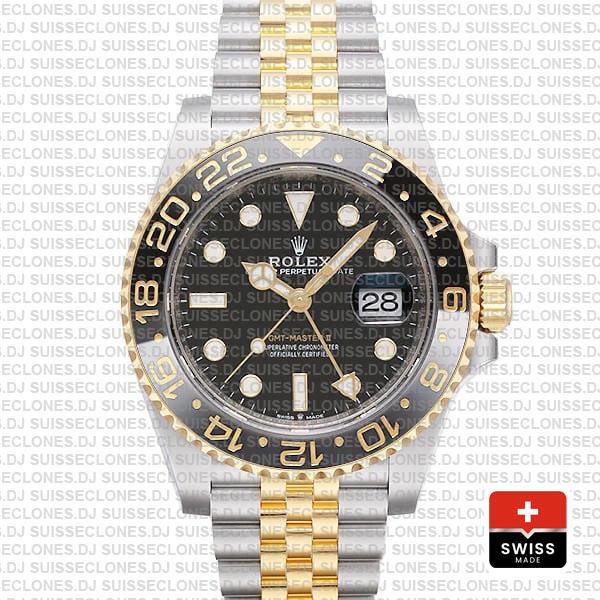 Rolex Gmt-master Ii 2-tone Jubilee 18k Yellow Gold 904l Steel Black Dial Ceramic Bezel 40mm Ref:126713grnr Swiss Replica Superclone Watch