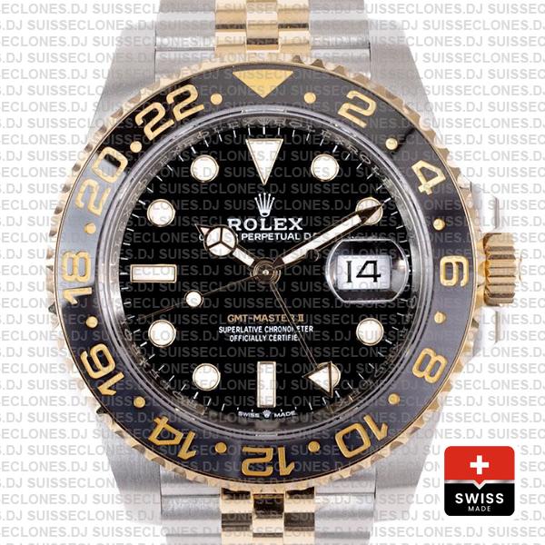 Rolex Gmt-master Ii 2-tone Jubilee 18k Yellow Gold 904l Steel Black Dial Ceramic Bezel 40mm Ref:126713grnr Swiss Replica Superclone Watch