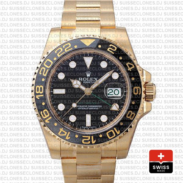 Rolex Gmt Master Ii Gold Black Ceramic 40mm Oversized 116718 Swiss Replica