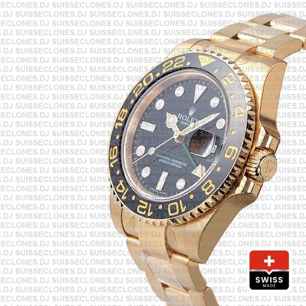 Rolex Gmt Master Ii Gold Black Ceramic 40mm Oversized 116718 Swiss Replica