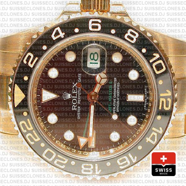 Rolex Gmt Master Ii Gold Black Ceramic 40mm Oversized 116718 Swiss Replica