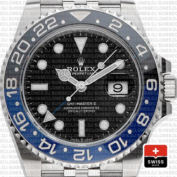 Rolex GMT-Master II Batman Black Dial 40mm Blue Black Ceramic Bezel 904L Steel Jubilee Bracelet Replica