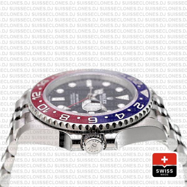 Rolex GMT-Master II Pepsi Red Blue Ceramic Bezel Steel Jubilee Bracelet Black Dial 40mm Replica