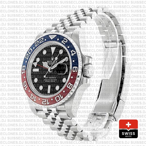 Rolex GMT-Master II Pepsi Red Blue Ceramic Bezel Steel Jubilee Bracelet Black Dial