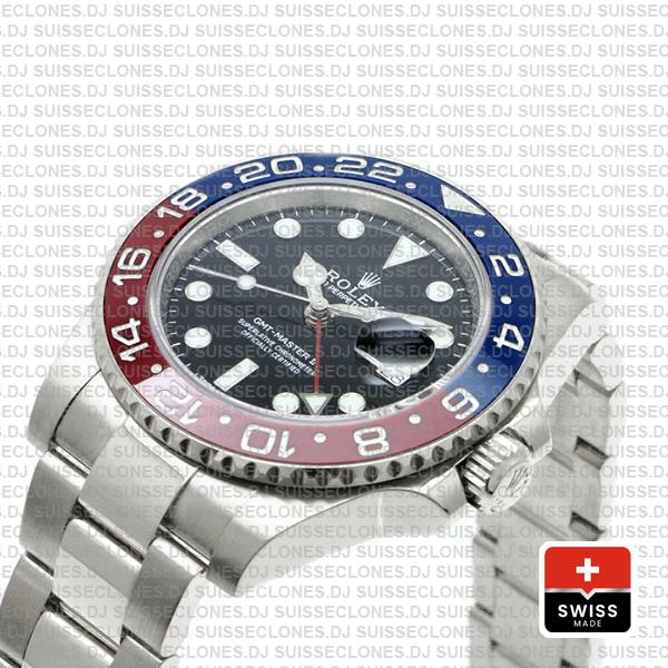 Rolex GMT-Master II 40mm Pepsi Red Blue Ceramic Bezel in Stainless Steel 18k White Gold 904L Steel