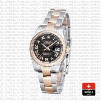 Rolex Datejust 18k Rose Gold Two-Tone with 904L Stainless Steel Oyster Bracelet & Black Roman Dial 31mm