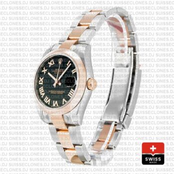 Rolex Datejust 18k Rose Gold Two-Tone with 904L Stainless Steel Oyster Bracelet & Black Roman Dial 31mm Watch
