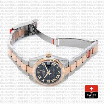 Rolex Datejust 18k Rose Gold Two-Tone with 904L Stainless Steel Oyster Bracelet & Black Roman Dial 31mm Replica Watch