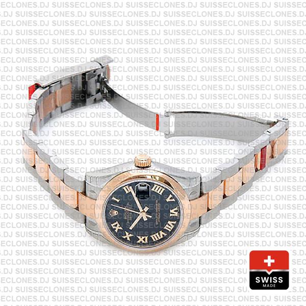 Rolex Datejust 18k Rose Gold Two-Tone with 904L Stainless Steel Oyster Bracelet & Black Roman Dial 31mm Replica Watch