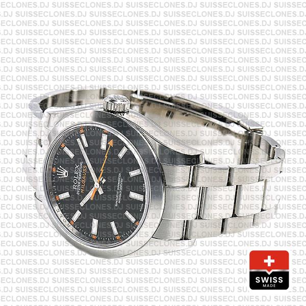 Rolex Milgauss Stainless Steel Smooth Bezel in 904L Steel Oyster Bracelet & Black Dial 40mm