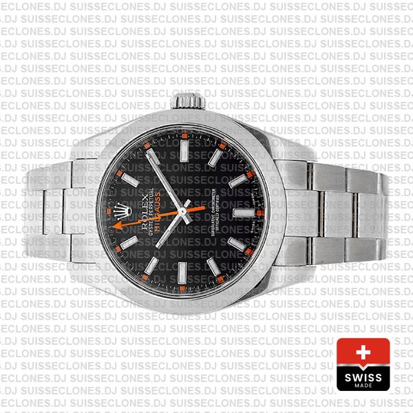 Rolex Milgauss Stainless Steel Smooth Bezel in 904L Steel Oyster Bracelet & Black Dial 40mm