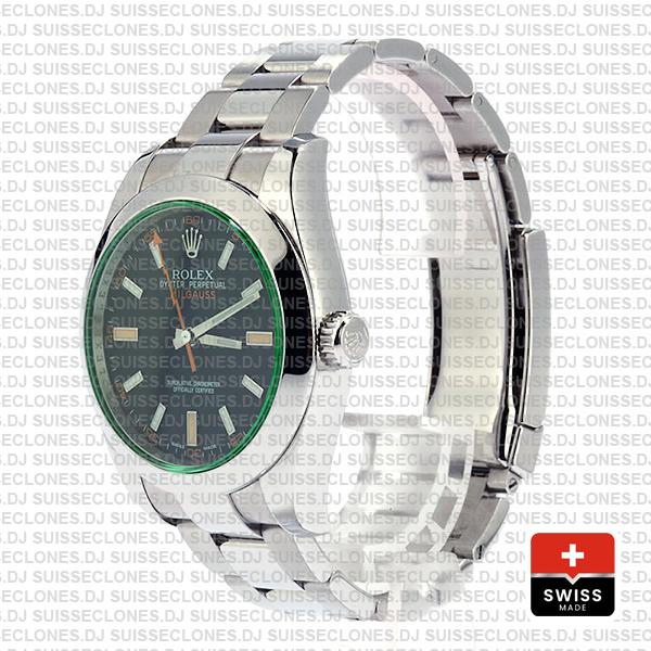 Rolex Milgauss Stainless Steel in Green Sapphire & Black Dial 40mm, 904L Oyster Steel Bracelet