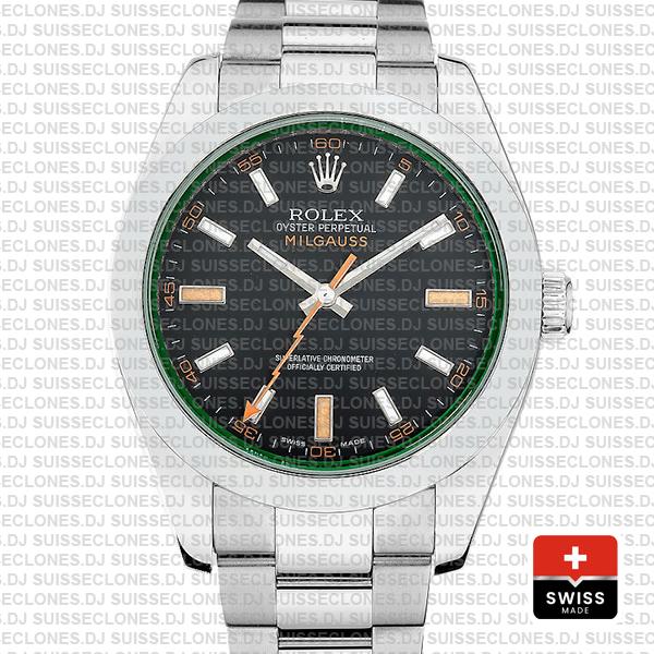 Rolex Milgauss Black Dial Green Crystal 40mm 116400 Swiss Replica