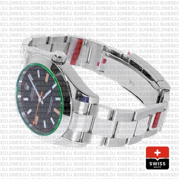 Rolex Milgauss Stainless Steel in Green Sapphire & Black Dial 40mm, 904L Oyster Steel Bracelet