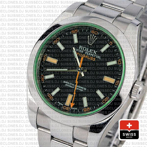 Rolex Milgauss Black Dial Green Crystal 40mm 116400 Swiss Replica