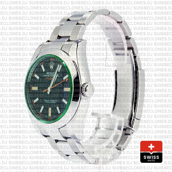 Rolex Milgauss Stainless Steel in Green Sapphire & Black Dial 40mm, 904L Oyster Steel Bracelet