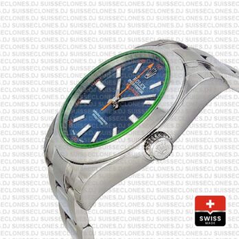 Rolex Milgauss 904L Stainless Steel Blue Dial 40mm 116400 Swiss Replica Watch with Oyster Bracelet