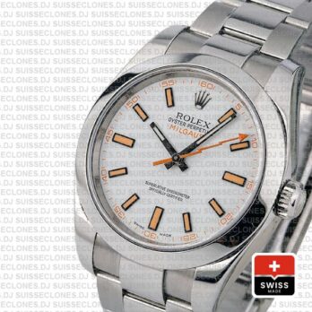 Rolex Milgauss Oyster Perpetual Stainless Steel White Dial Replica Watch, 904L Steel Oyster Bracelet 40mm