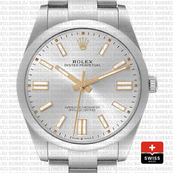 Rolex Oyster Perpetual 41mm Ref: 124300 Silver Dial 904l Steel Swiss Replica Superclone Watch