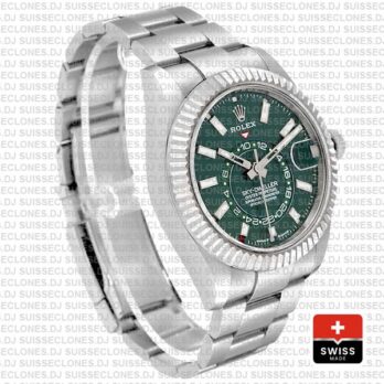 Rolex Sky-dweller 42mm 18k White Gold 904l Steel Green Dial Fluted Bezel Ref.336934 Swiss Replica Superclone Watch