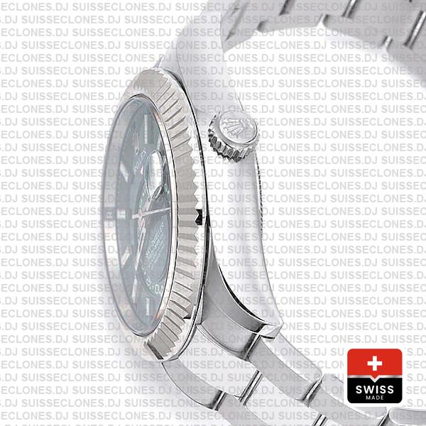 Rolex Sky-dweller 42mm 18k White Gold 904l Steel Green Dial Fluted Bezel Ref.336934 Swiss Replica Superclone Watch