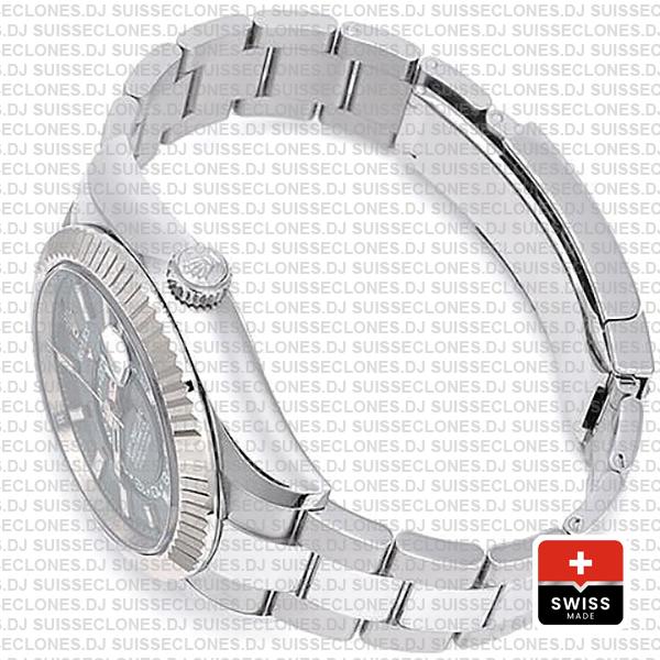 Rolex Sky-dweller 42mm 18k White Gold 904l Steel Green Dial Fluted Bezel Ref.336934 Swiss Replica Superclone Watch