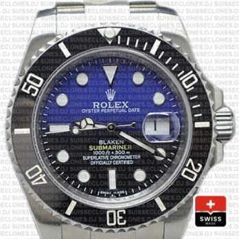 Rolex Submariner Blaken D-Blue Dial 904L Steel Replica Watch