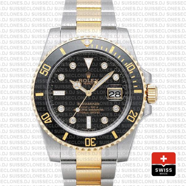 Rolex Submariner 40mm Watch | 2 Tone Black Diamond Dial