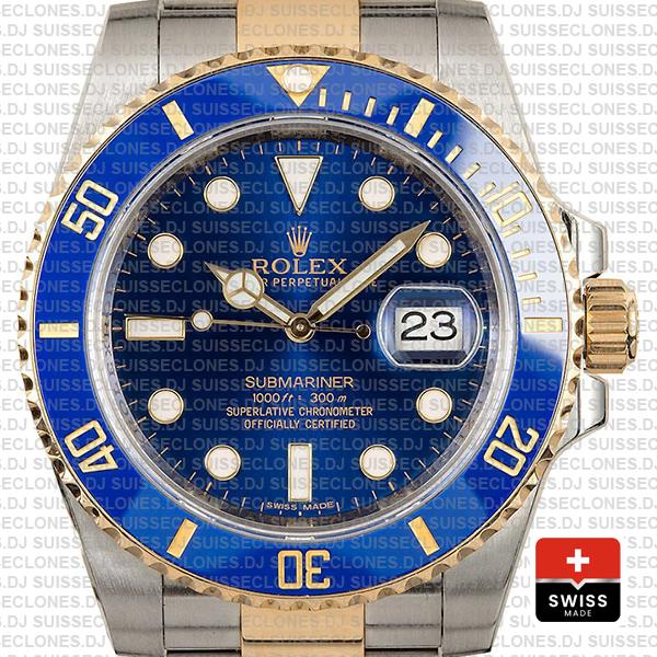Rolex Submariner 2 Tone 18k Yellow Gold Blue Dial Swiss Replica Watch