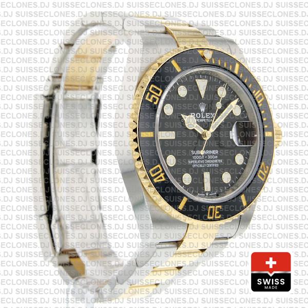 Rolex Submariner 2 Tone Black Dial 18K Yellow Gold Black Ceramic Bezel