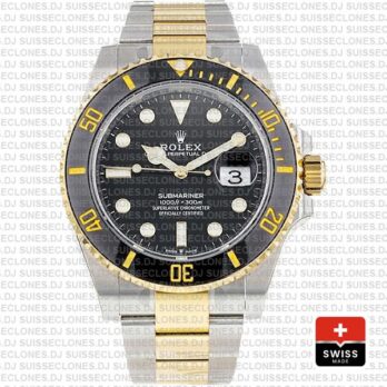 Rolex Oyster Perpetual Submariner 2 Tone 904L Steel Black Dial Watch