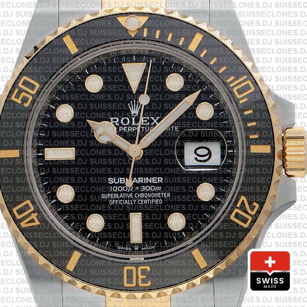 Rolex Submariner 2 Tone Black Dial 18K Yellow Gold Black Ceramic Bezel