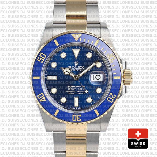 Rolex Submariner 2 Tone 18K Yellow Gold Wrap Blue 41mm Dial