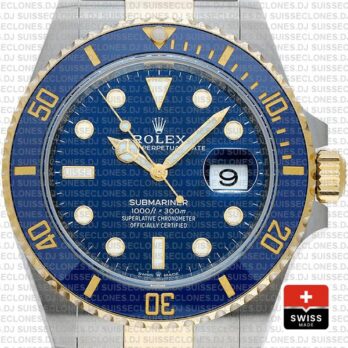 Rolex Submariner 2 Tone 18K Yellow Gold Wrap Blue Dial