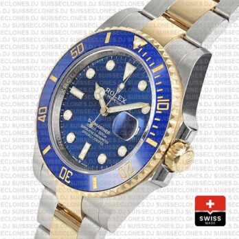 Rolex Submariner 2 Tone 18K Yellow Gold Wrap Blue Dial Watch