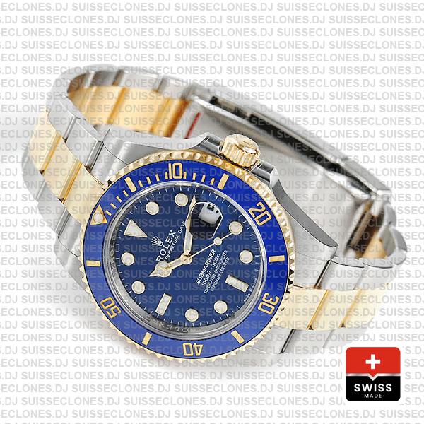 Rolex Submariner 2 Tone 18K Yellow Gold Wrap Blue Dial Rolex Replica Watch 41mm