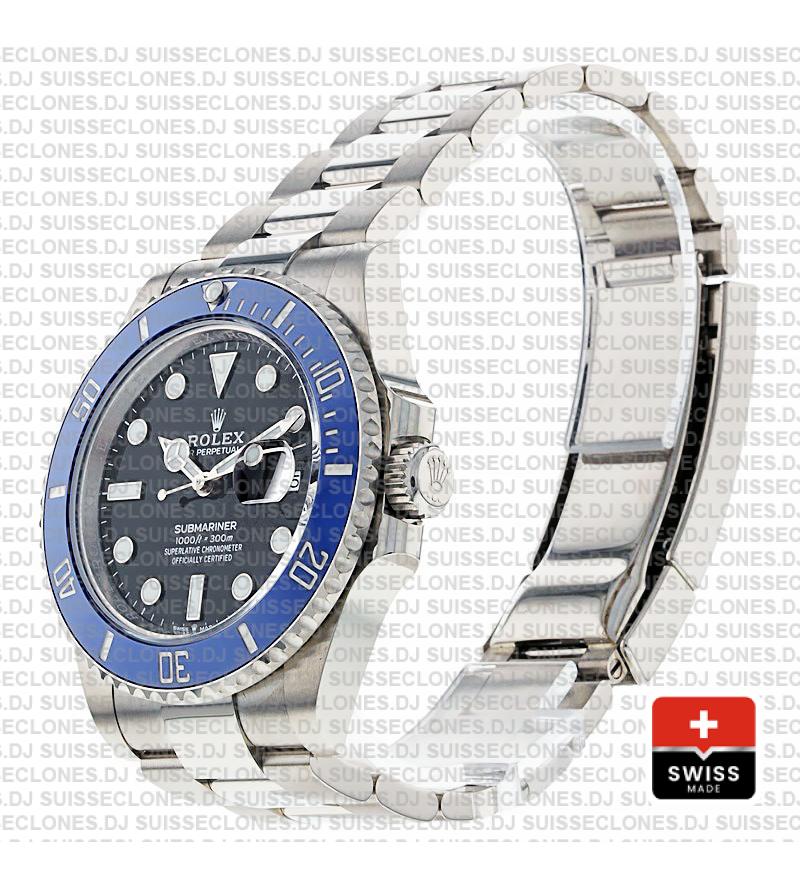 Rolex Submariner 18K White Gold Wrap 41mm 904L Steel Black Dial Watch