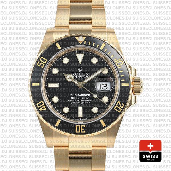 Rolex Submariner 41mm 18k Yellow Gold Wrap 904l Steel Black Dial Ceramic Bezel 126618ln Swiss Replica Watch