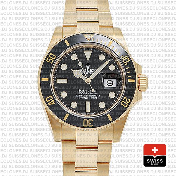Rolex Submariner 41mm 18k Yellow Gold Wrap 904l Steel Black Dial Ceramic Bezel 126618ln Swiss Replica Watch