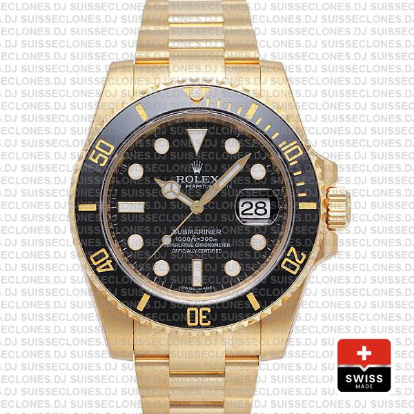 Rolex Submariner Black Dial 18k Yellow Gold Replica Watch