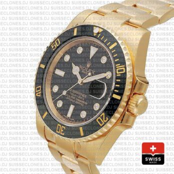 Rolex Submariner in 18k Yellow Gold Diamonds with Black Dial 904L Steel Oyster Perpetual Replica Watch