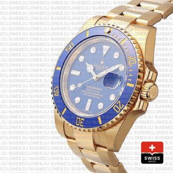 Rolex Submariner 18k Gold Blue Dial Rolex Replica Watch