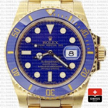 Rolex Submariner 18k Gold Blue Dial Watch