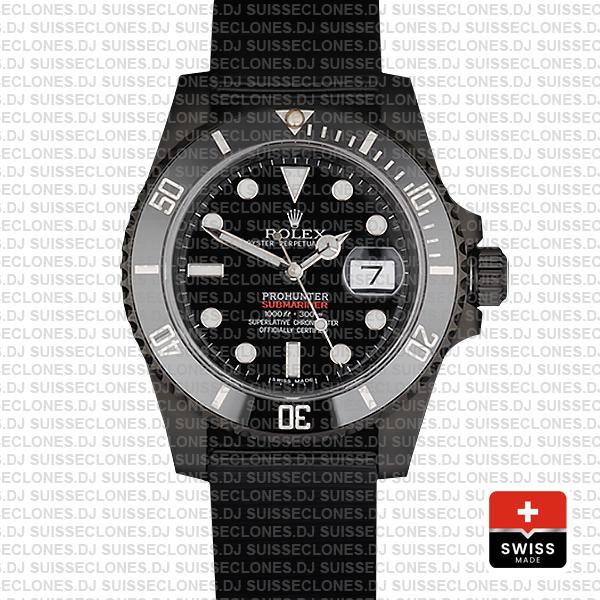 Rolex Submariner ProHunter 904L Steel DLC Black Dial NATO Strap Ceramic Bezel 40mm Swiss Replica Watch