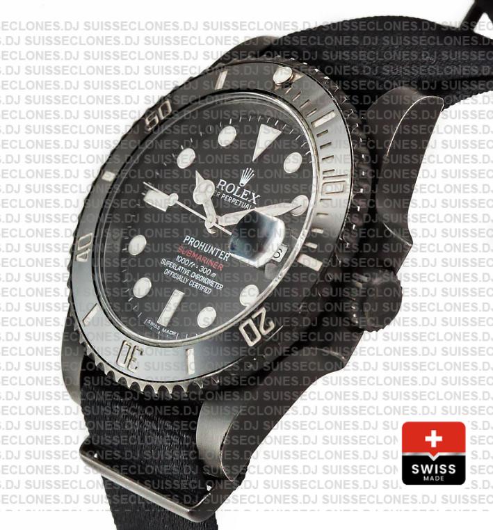 Rolex Submariner ProHunter 904L Steel DLC Black Dial NATO Strap Ceramic Bezel 40mm Swiss Replica Watch
